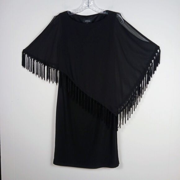 R M Richards Dress Size 6 Fringed Black Cocktail Dress Vintage - Picture 1 of 16